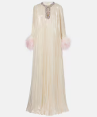 Self-Portrait Maxi dress made of chiffon with crystals and feathers