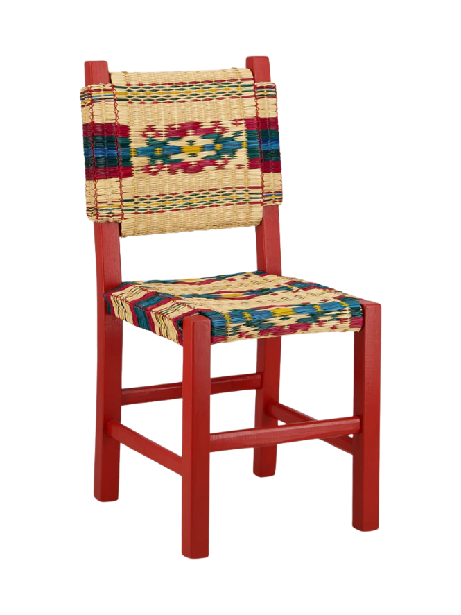 House of Capricorn Handmade Coruche Red Wood and Multicoloured Reed Dining Chair