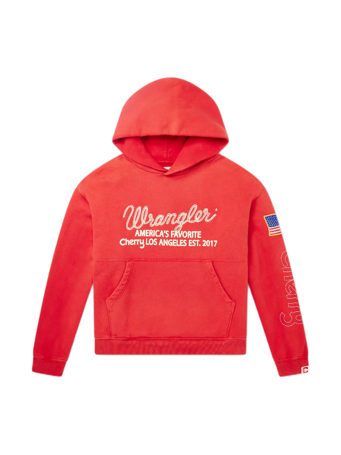 CHERRY LOS ANGELES Wrangler America's Favorite Logo-Embroidered Printed Cotton-Fleece Hoodie