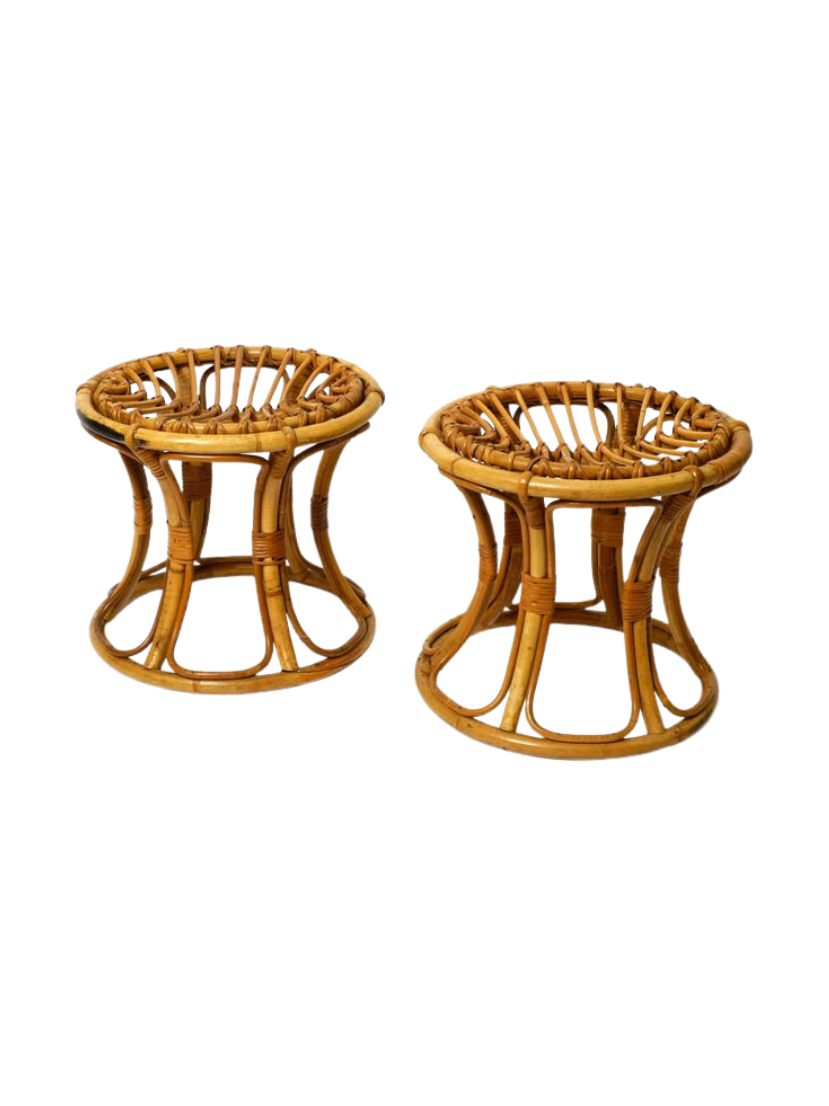 Pamono Bamboo and Rattan Stool, 1950s