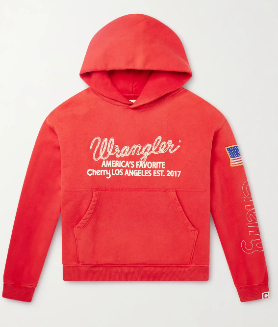 CHERRY LOS ANGELES Wrangler America's Favorite Logo-Embroidered Printed Cotton-Fleece Hoodie