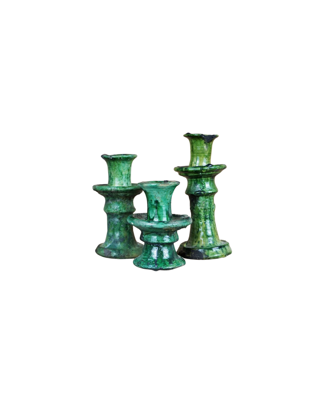 Moroccan Tastics Handmade Tamegroute Candleholder Set – Green Moroccan Pottery