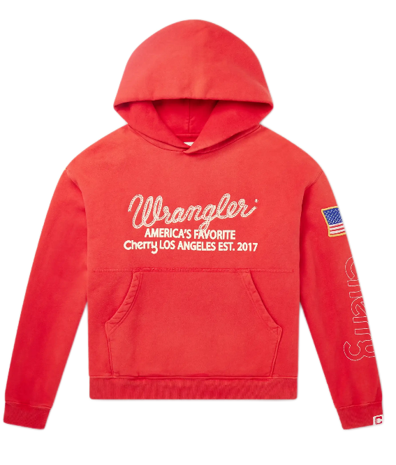 CHERRY LOS ANGELES Wrangler America's Favorite Logo-Embroidered Printed Cotton-Fleece Hoodie