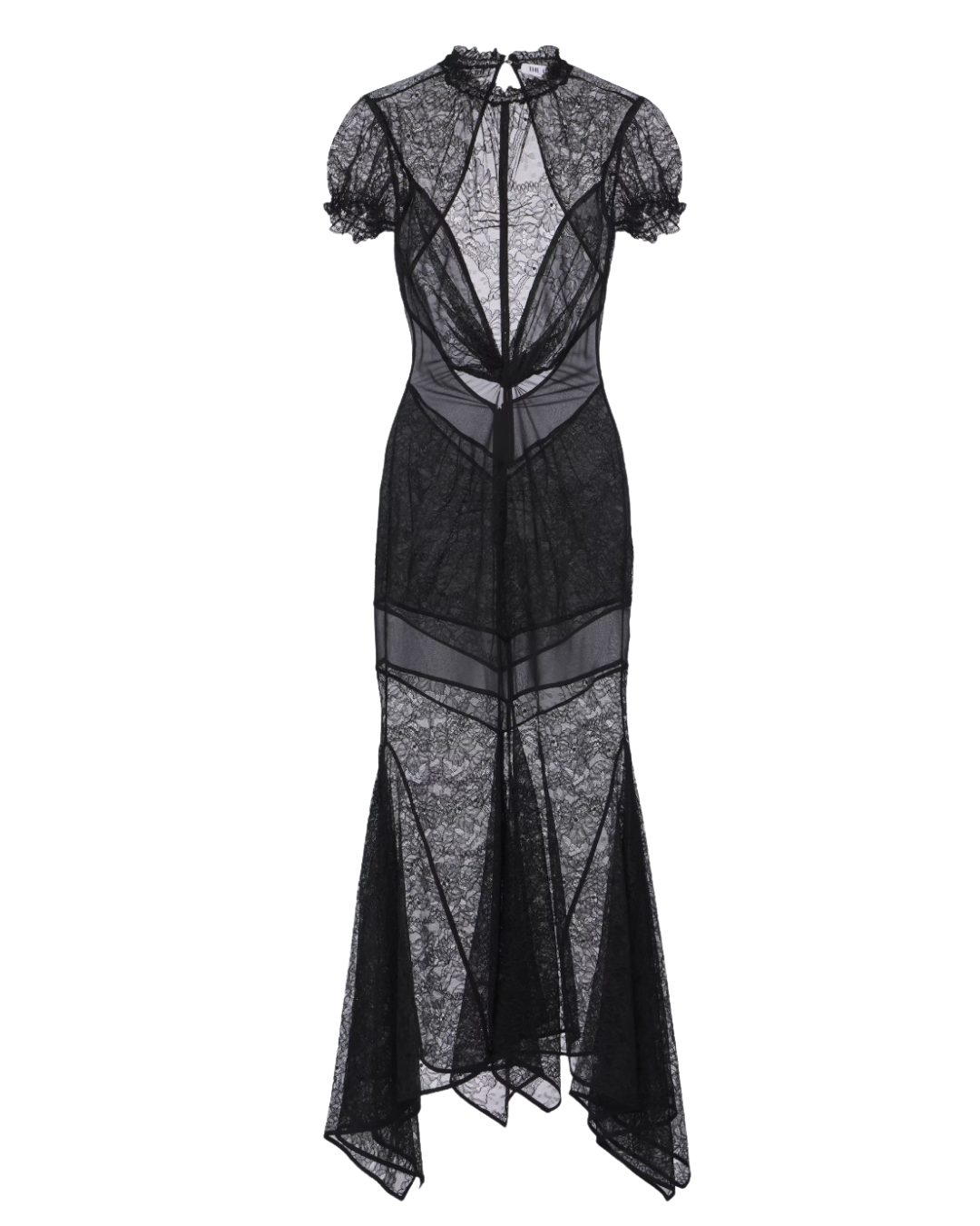 The Attico Semi-sheer asymmetric lace midi dress
