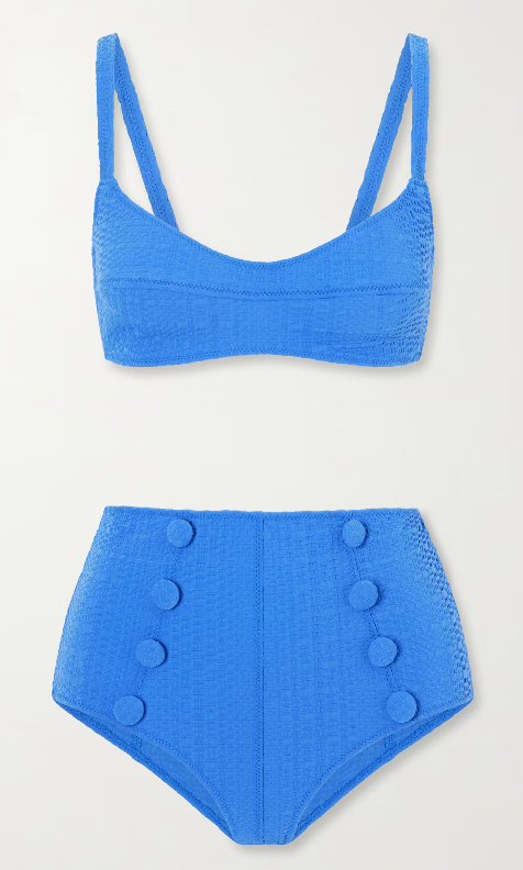 Lisa Marie Fernandez Button-embellished seersucker balconette bikini