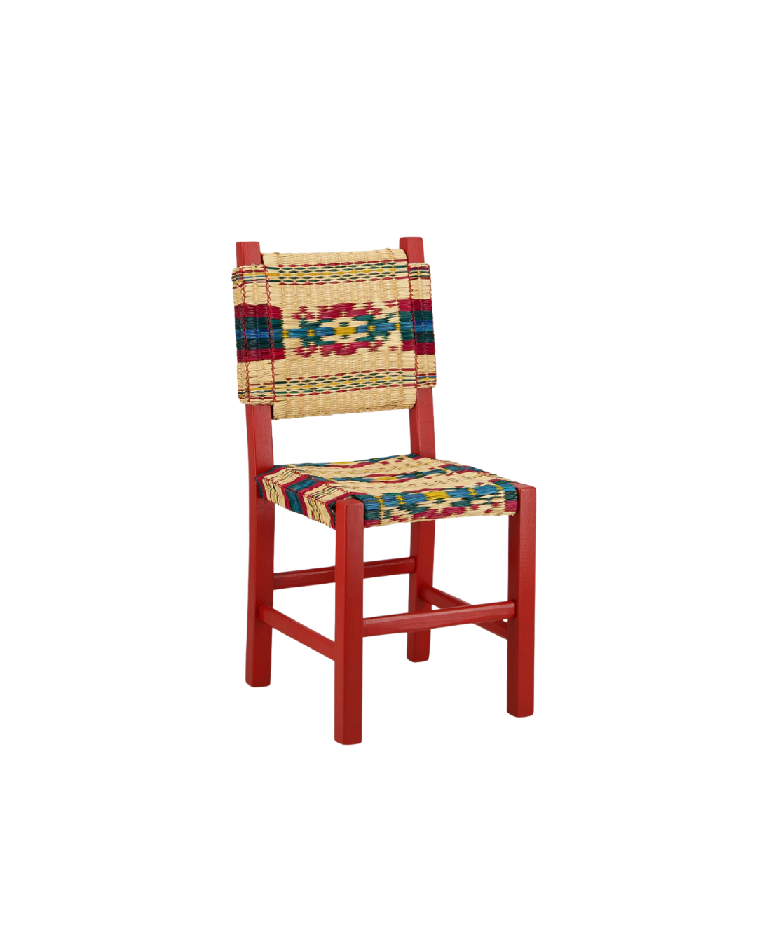 House of Capricorn Handmade Coruche Red Wood and Multicoloured Reed Dining Chair