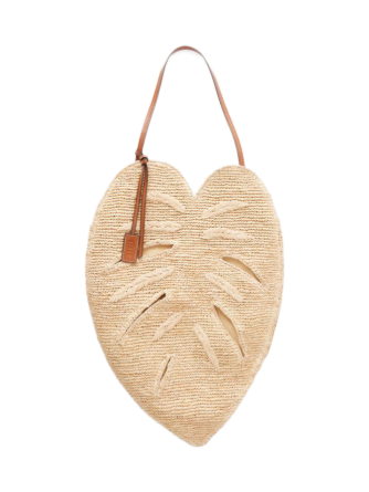 Staud Palm leather-trimmed raffia tote