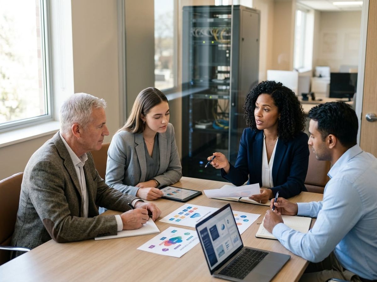 Consultant and law firm staff discuss vendor options and technology roadmap plans together