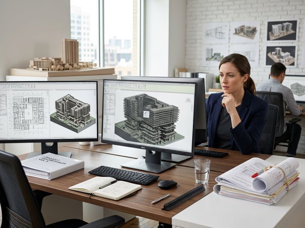 Architect reviews a healthy, well organized building model during routine project checkup