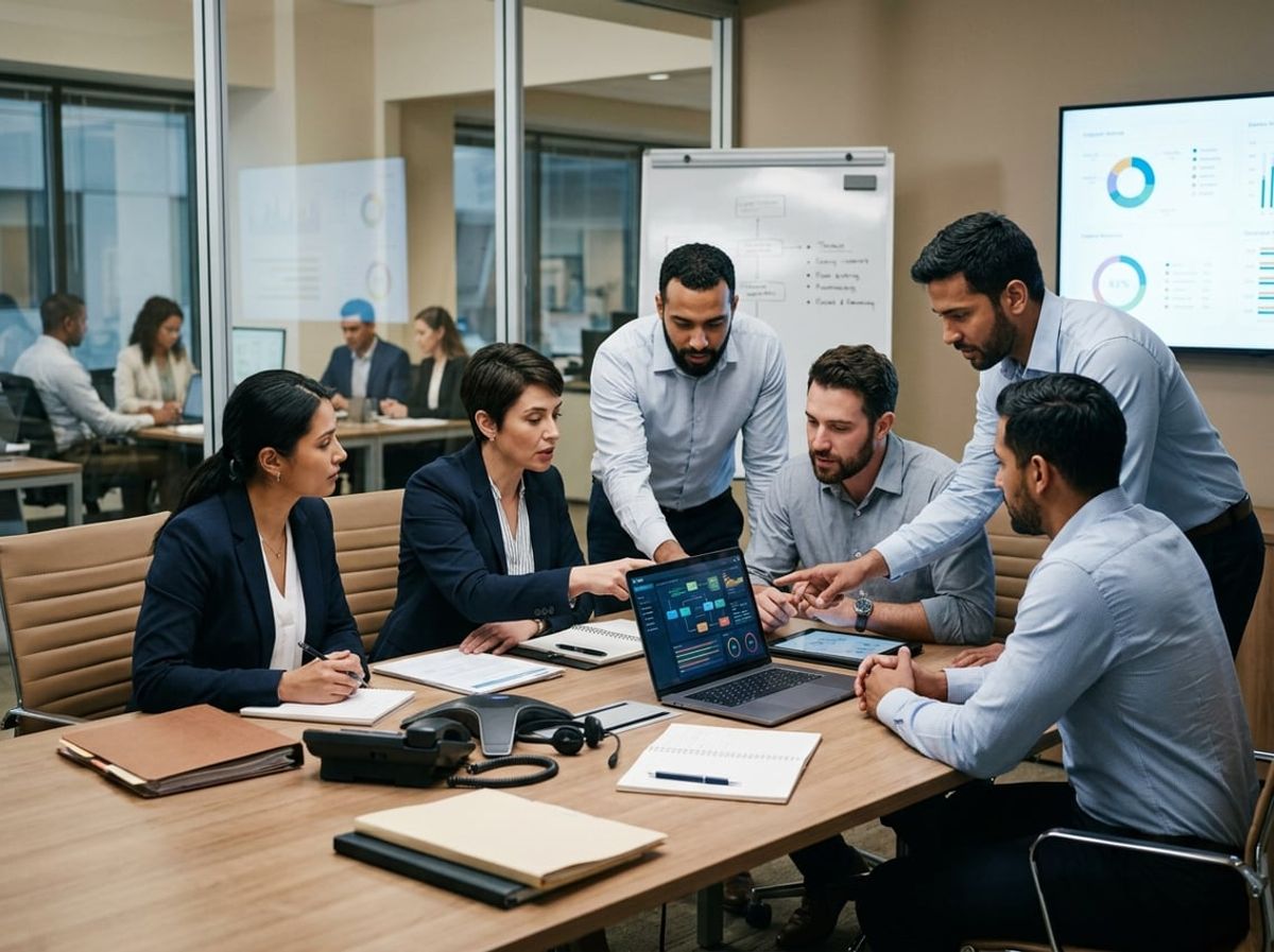 Legal and IT teams outline a formal support response policy in a meeting room