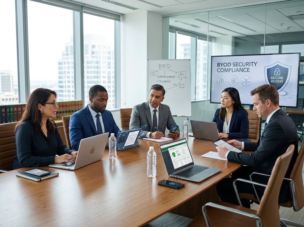 Office manager explaining acceptable use guidelines to staff around a conference table