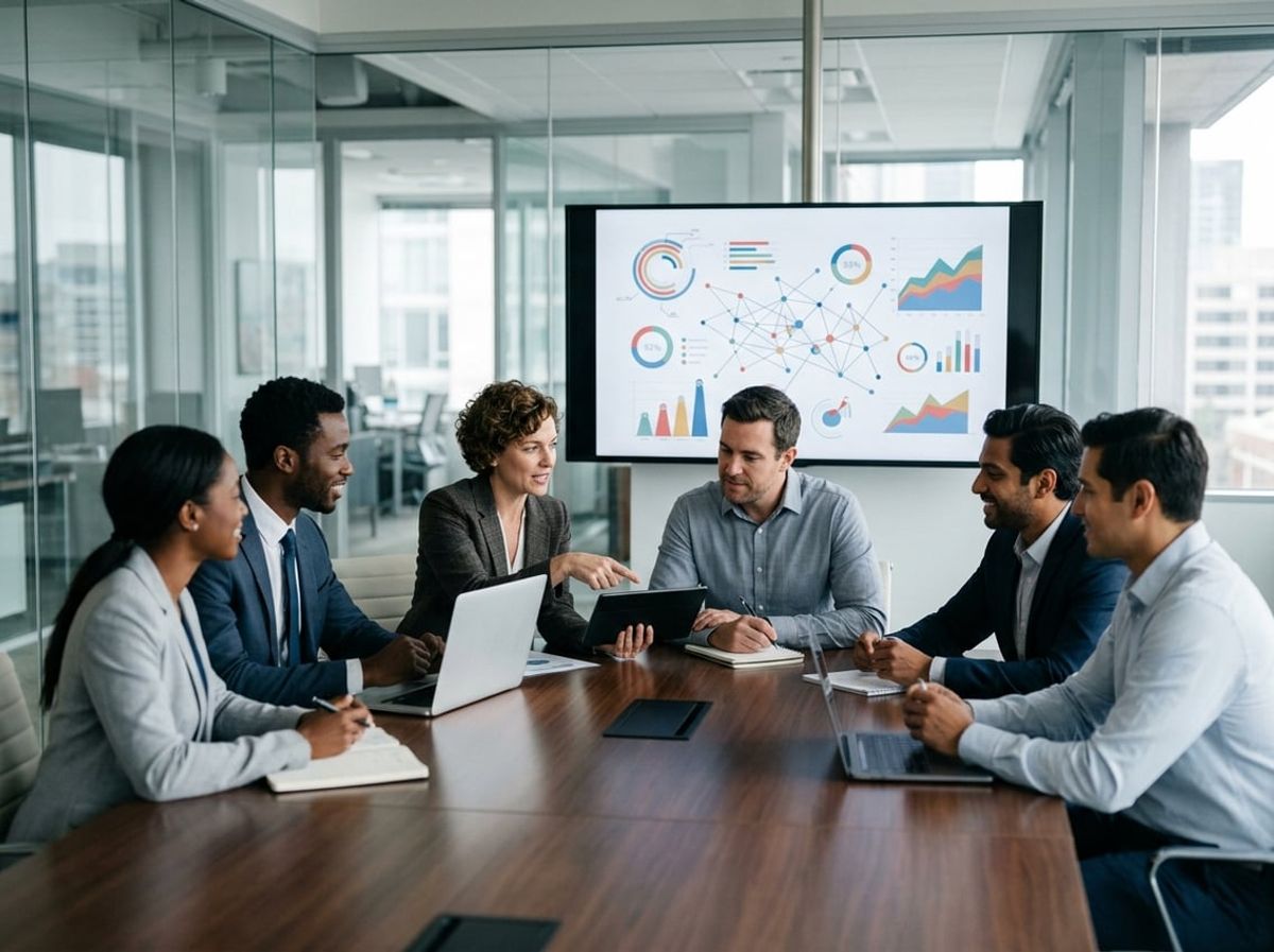 Technology team discusses spending priorities and performance metrics around an office table