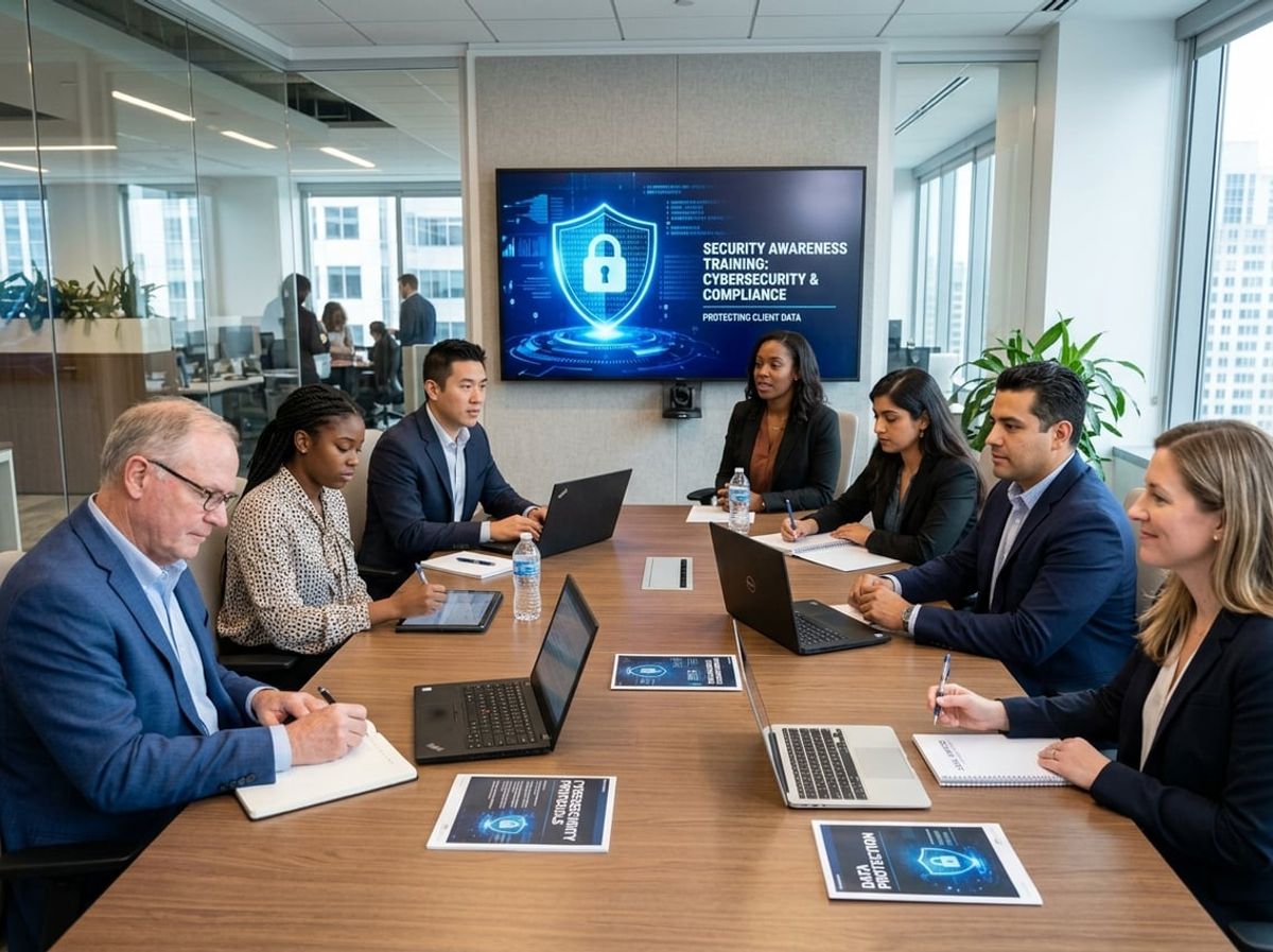 Paralegals and associates taking notes during a legal cybersecurity workshop session