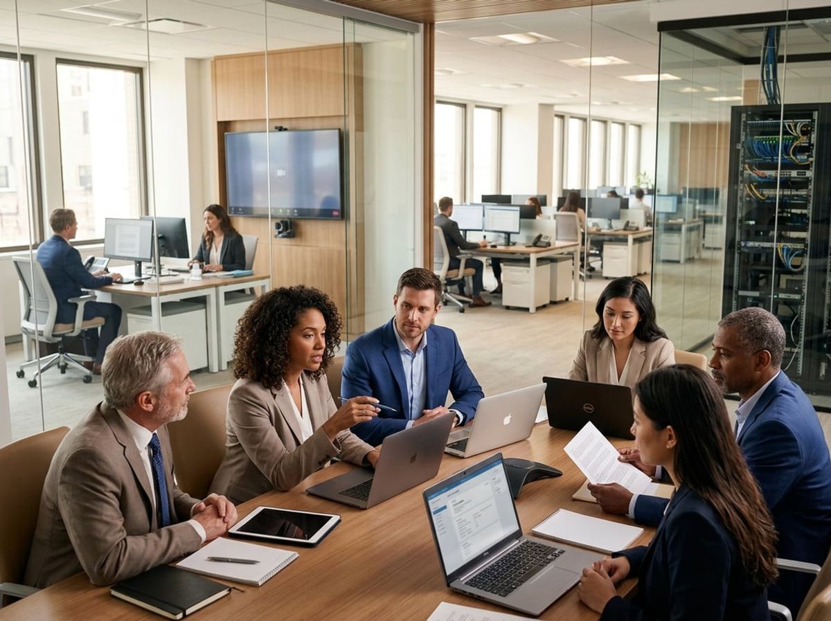 Law firm team discusses staffing growth and technology needs around laptops