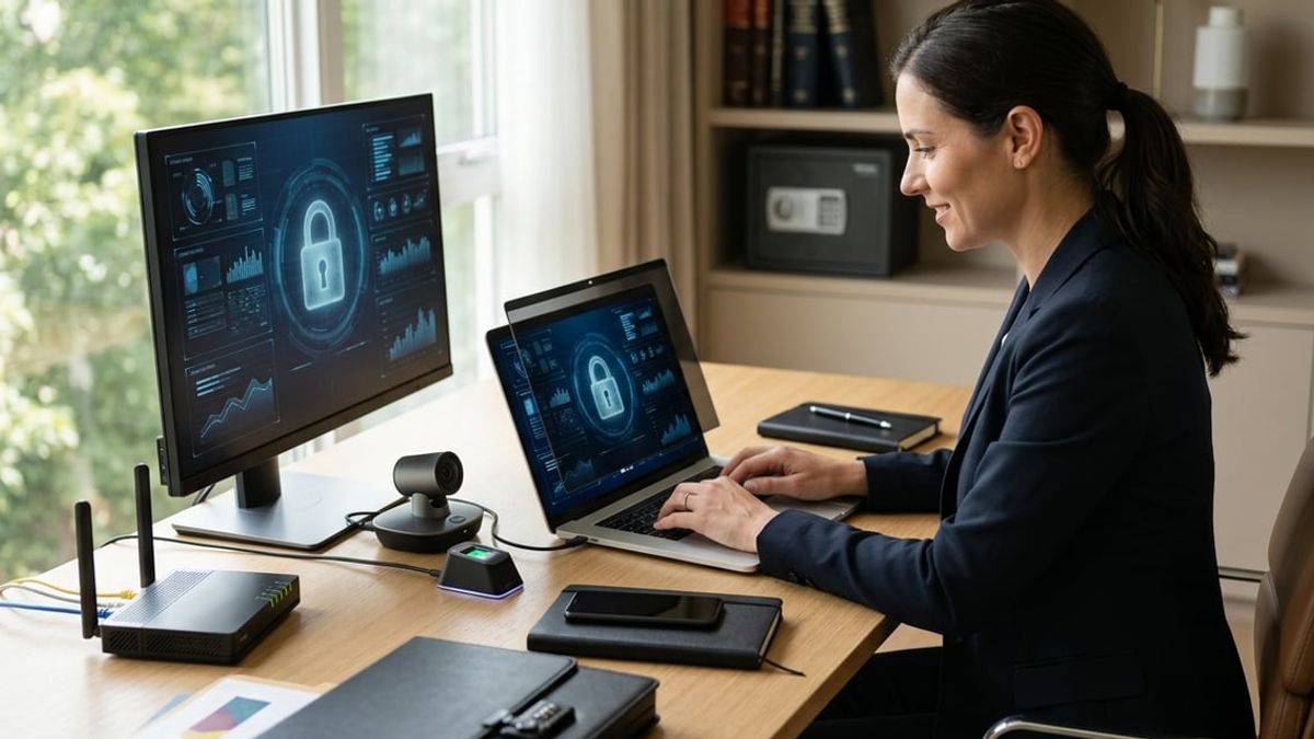Law firm partners reviewing remote law firm security setup checklist in a NYC office
