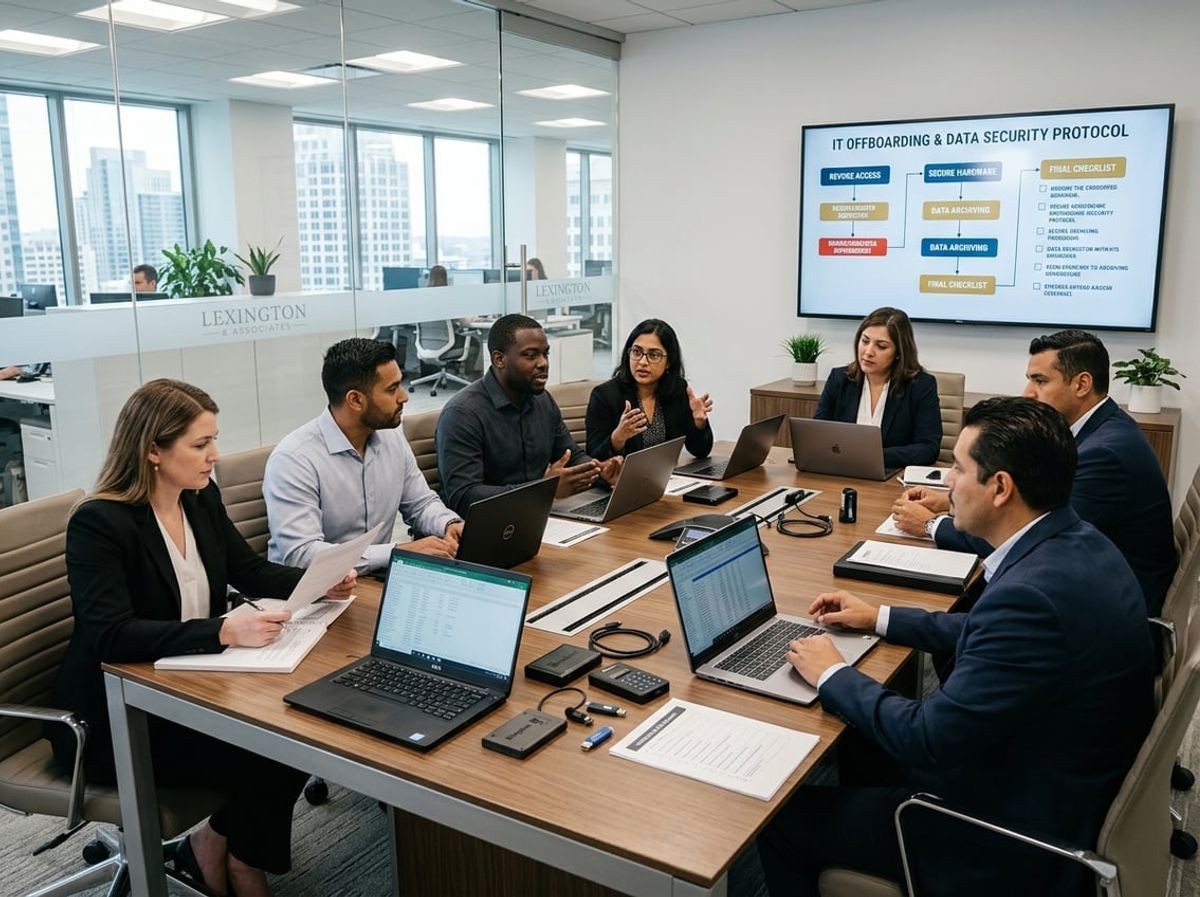 Attorneys and IT staff reviewing employee access levels tied to client confidentiality