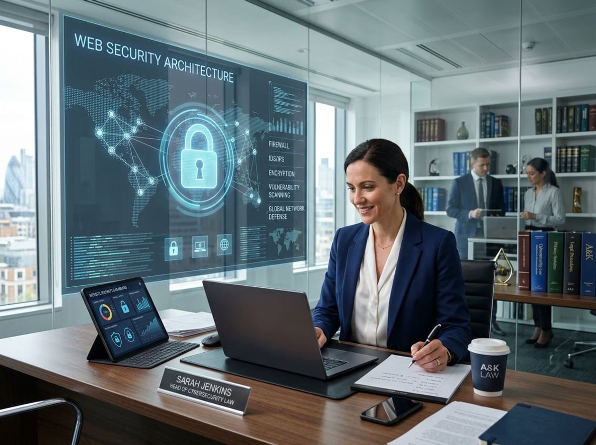 Attorney planning a long-term law firm website security strategy using digital devices