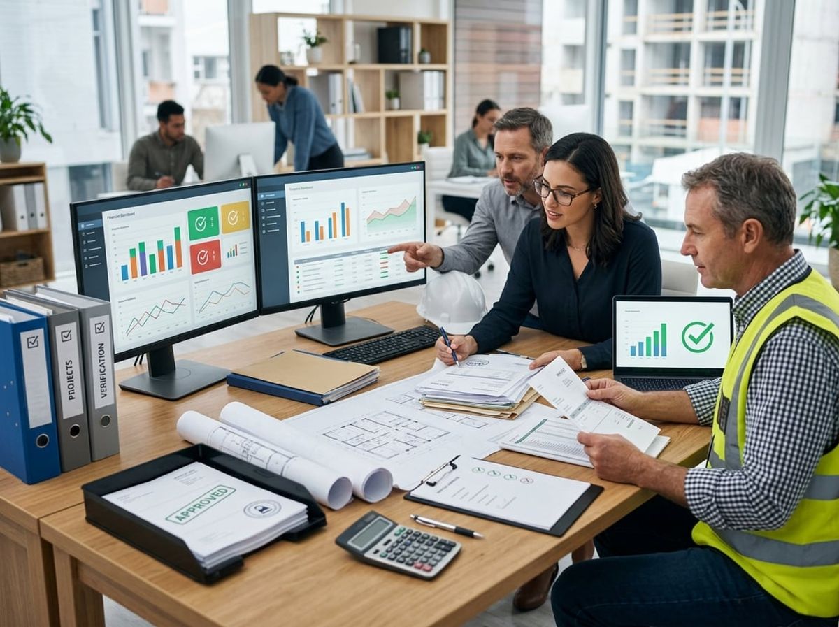 Finance and project leaders reviewing long term controls against construction invoice fraud