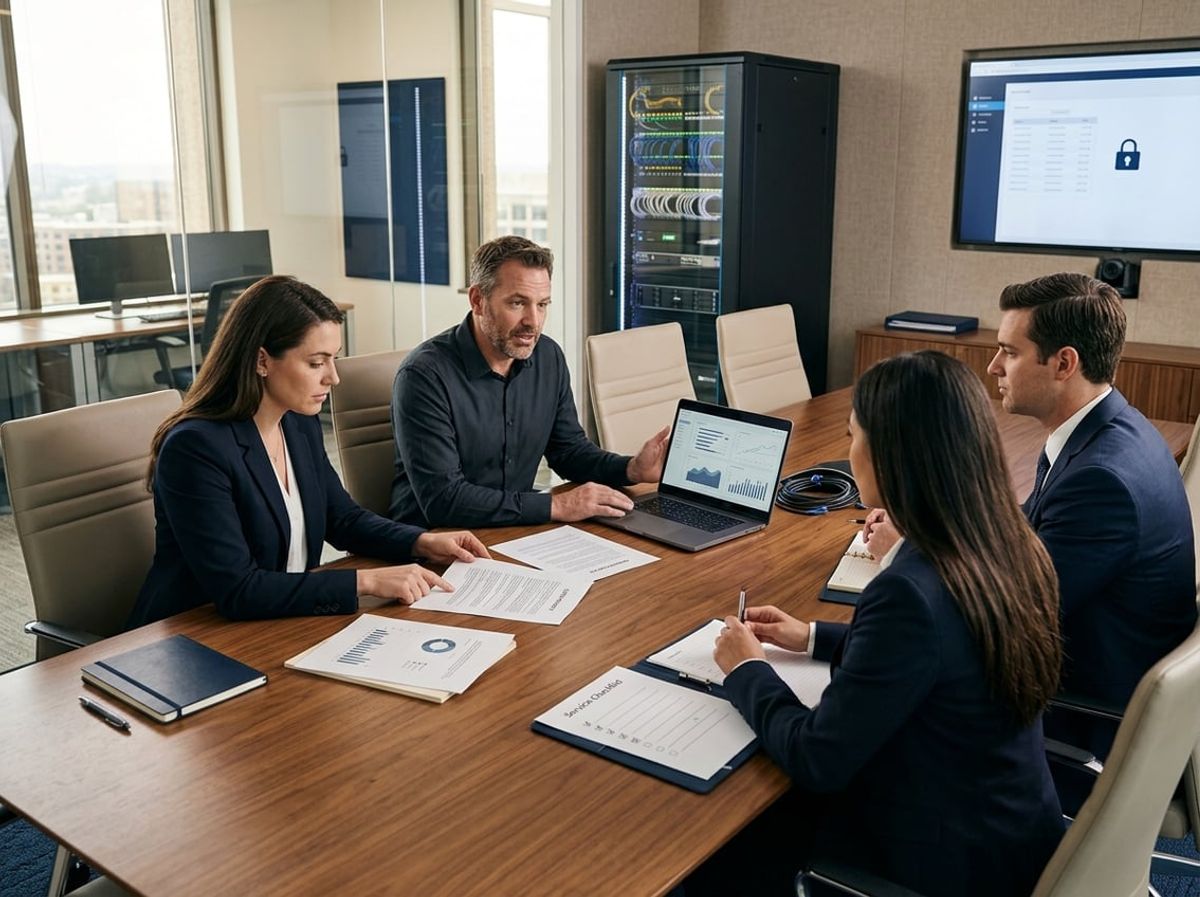 Attorneys and technology specialist review contract terms for IT support services