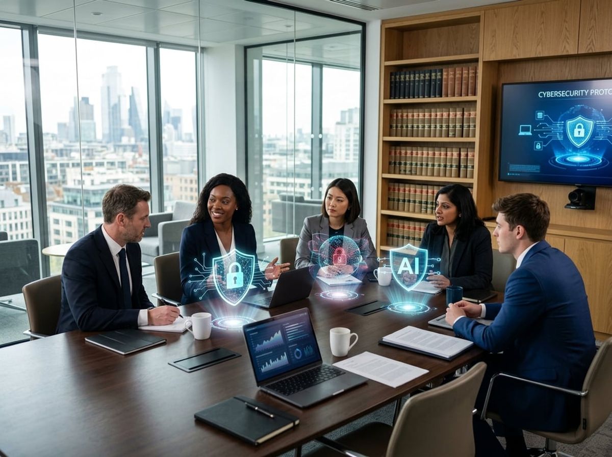 Attorney reviewing a suspicious email flagged with a security warning icon