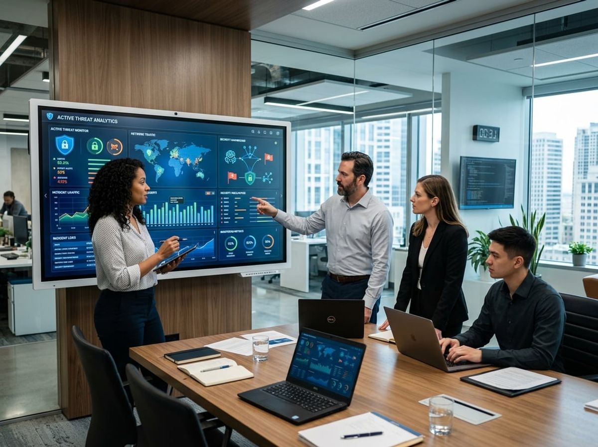 Team monitoring live dashboards tracking law firm website security and uptime alerts