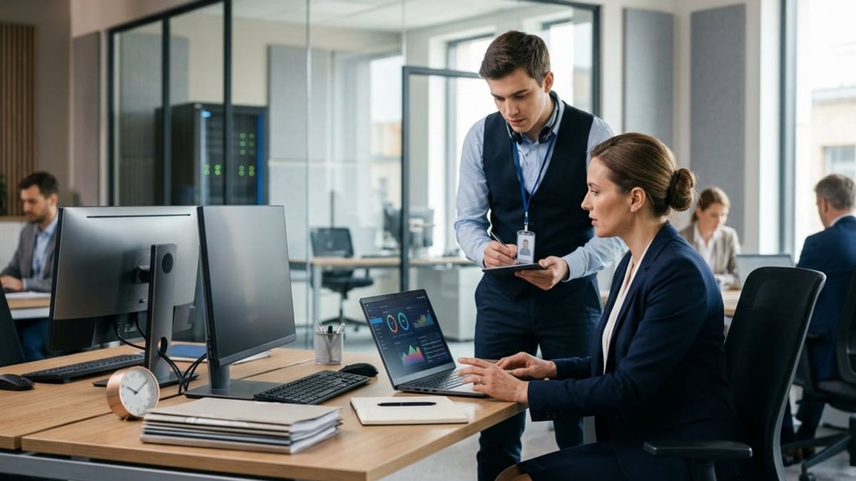 Law firm partners reviewing law firm IT response times dashboards in a NYC office