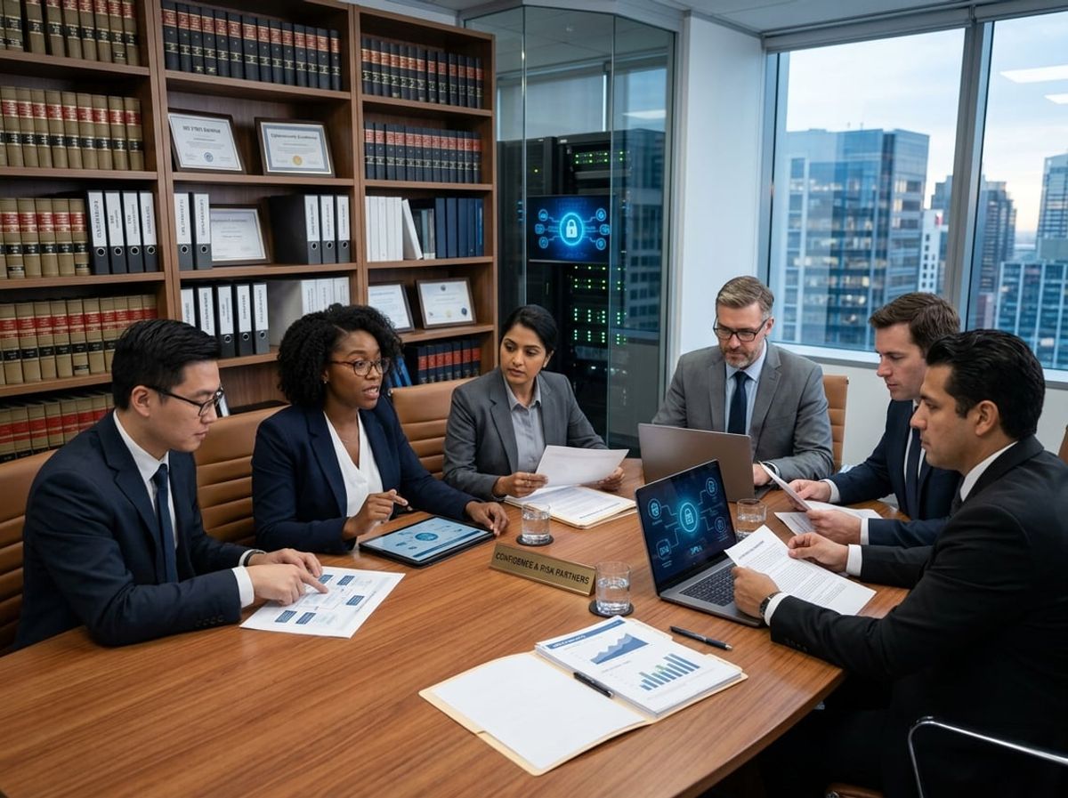 Two attorneys comparing clauses in a data processing agreement on a laptop screen