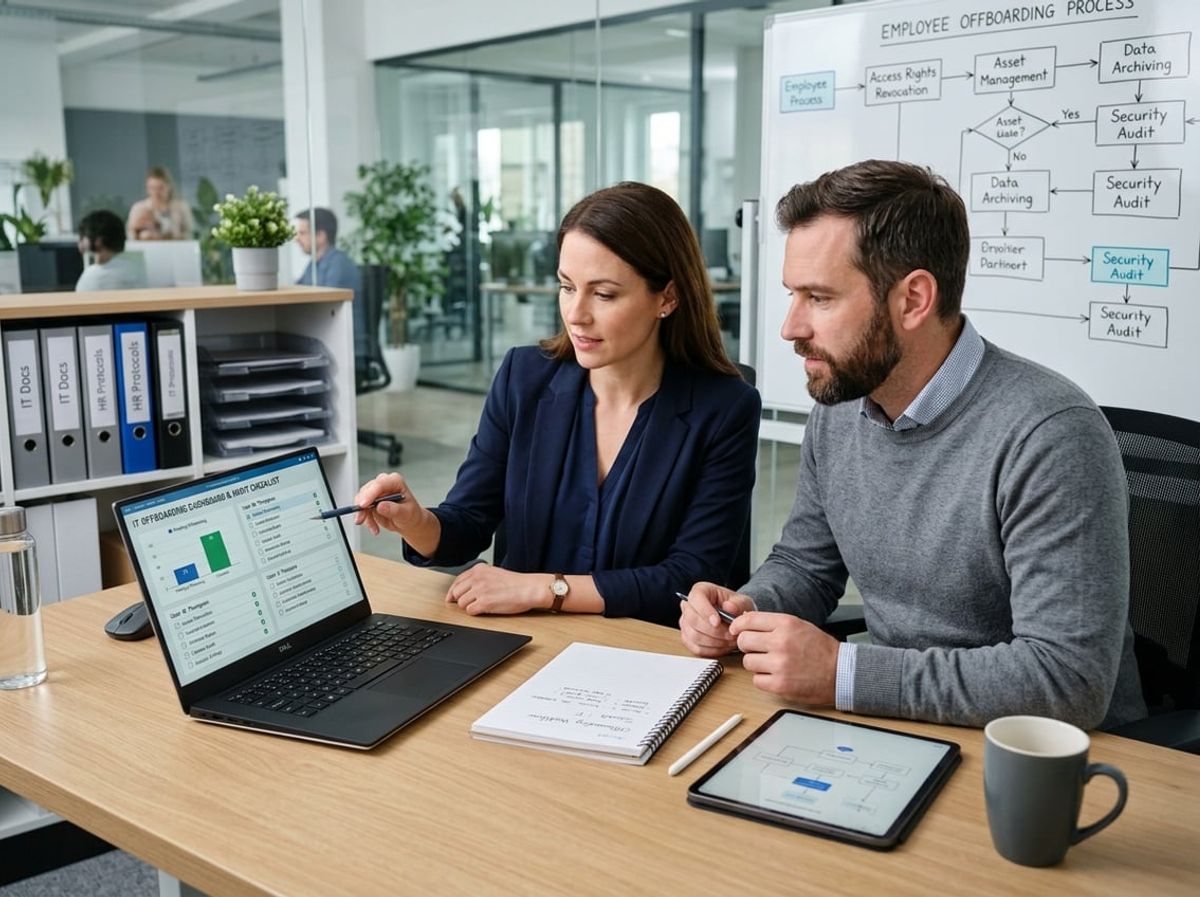 HR manager speaking with a departing employee about return of firm equipment