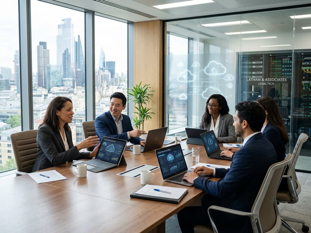 Law firm leadership discussing hosting options with an IT consultant at a whiteboard