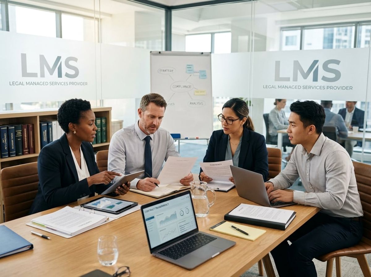 Law firm partners reviewing pricing details and contract terms with an IT advisor
