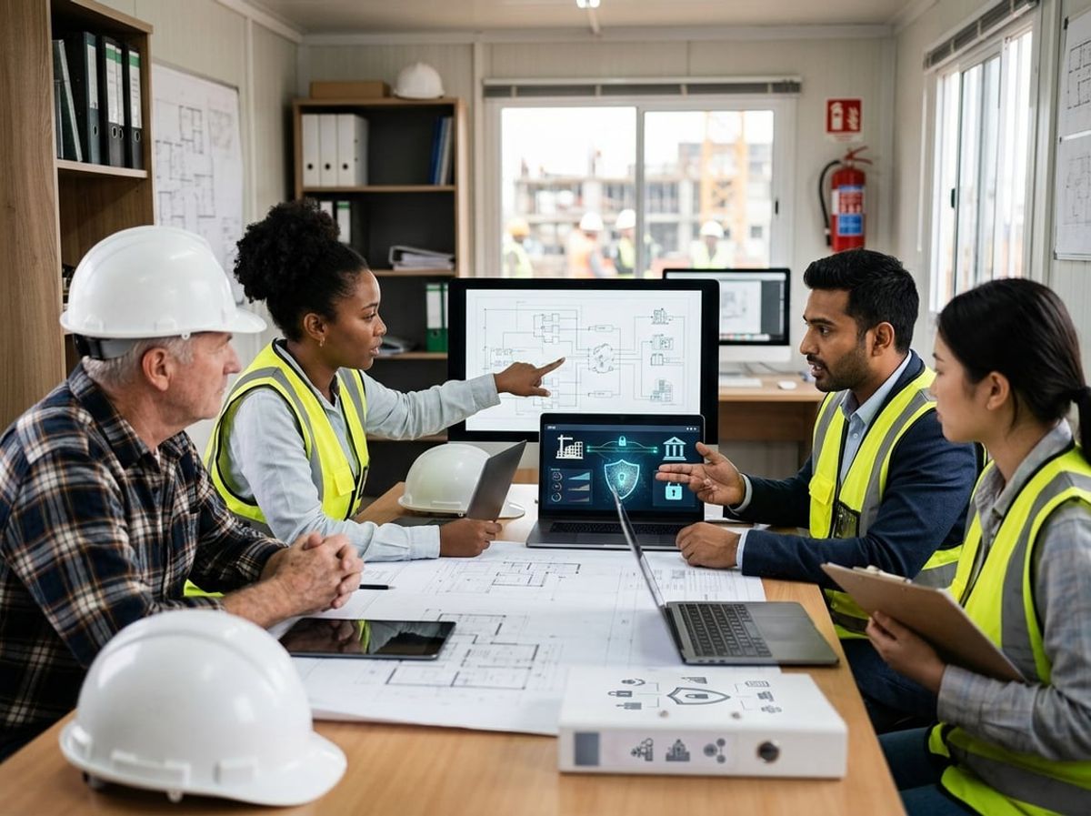 Underwriter and firm principal review security assessment charts on a shared screen