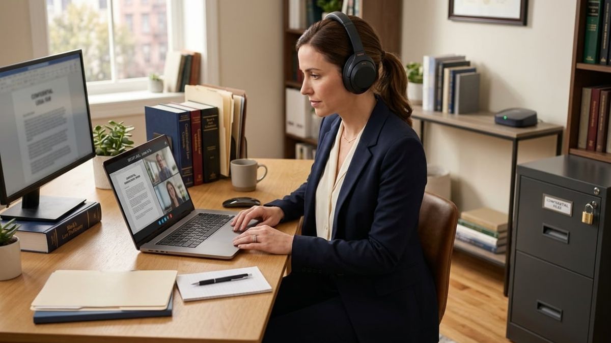 Law firm partners reviewing law firm remote work security controls in a NYC office
