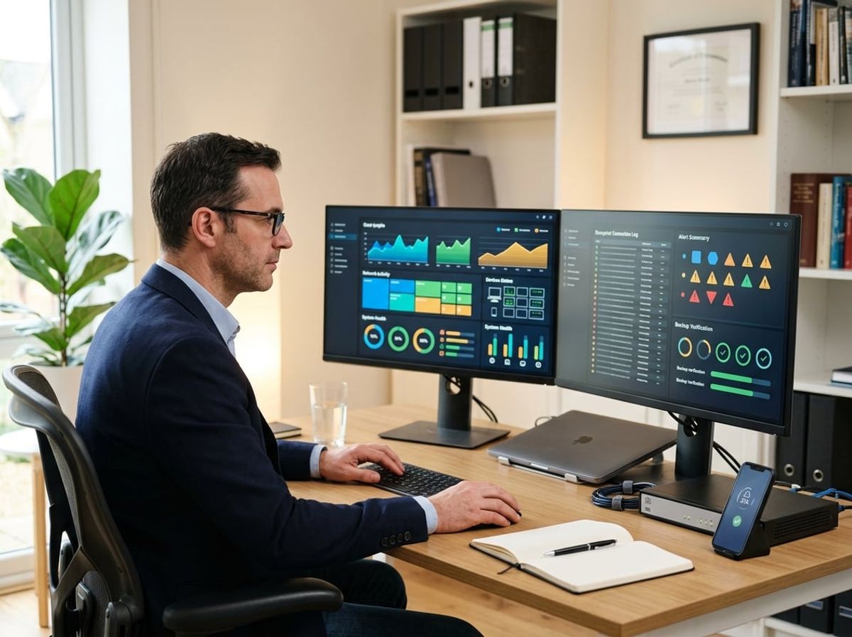 Dashboard showing network activity logs monitored continuously after a remote law firm security setup