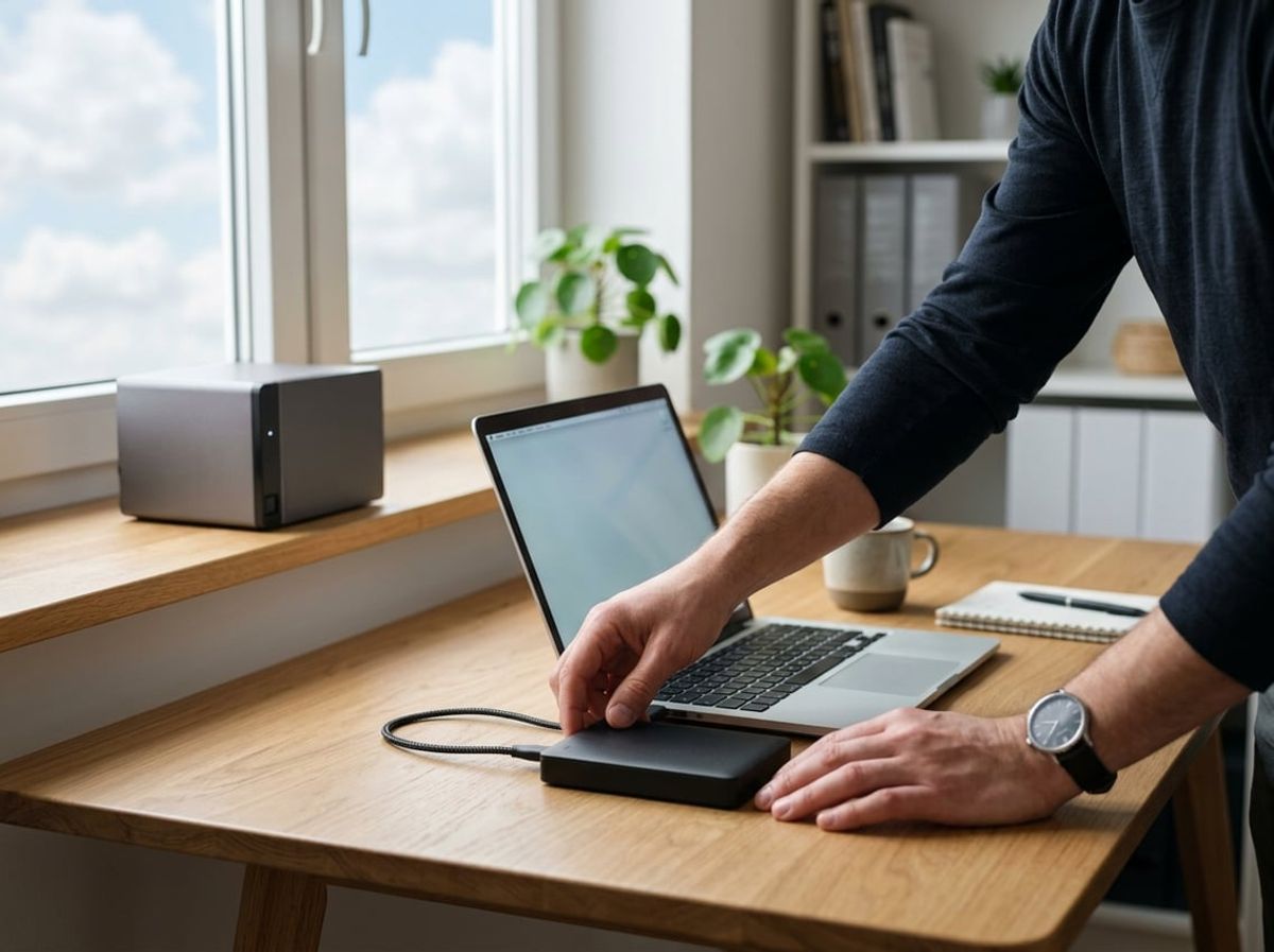 IT professional restoring project files on a laptop within a server room environment