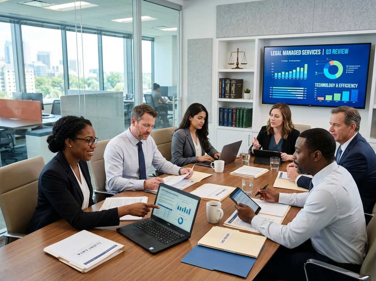 Attorneys reviewing a list of common questions about legal managed service providers