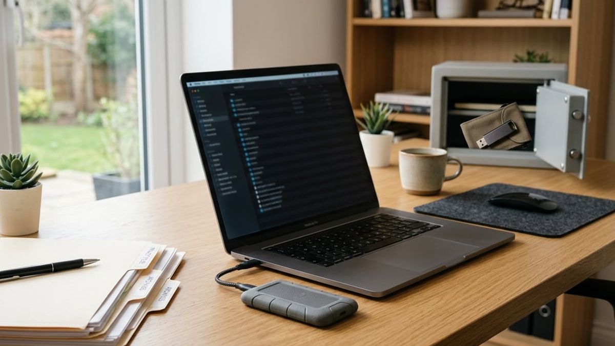 IT technician configuring offsite backup storage for a Revit project server, illustrating the 3-2-1 backup rule