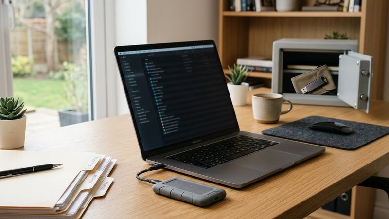 IT technician configuring offsite backup storage for a Revit project server, illustrating the 3-2-1 backup rule