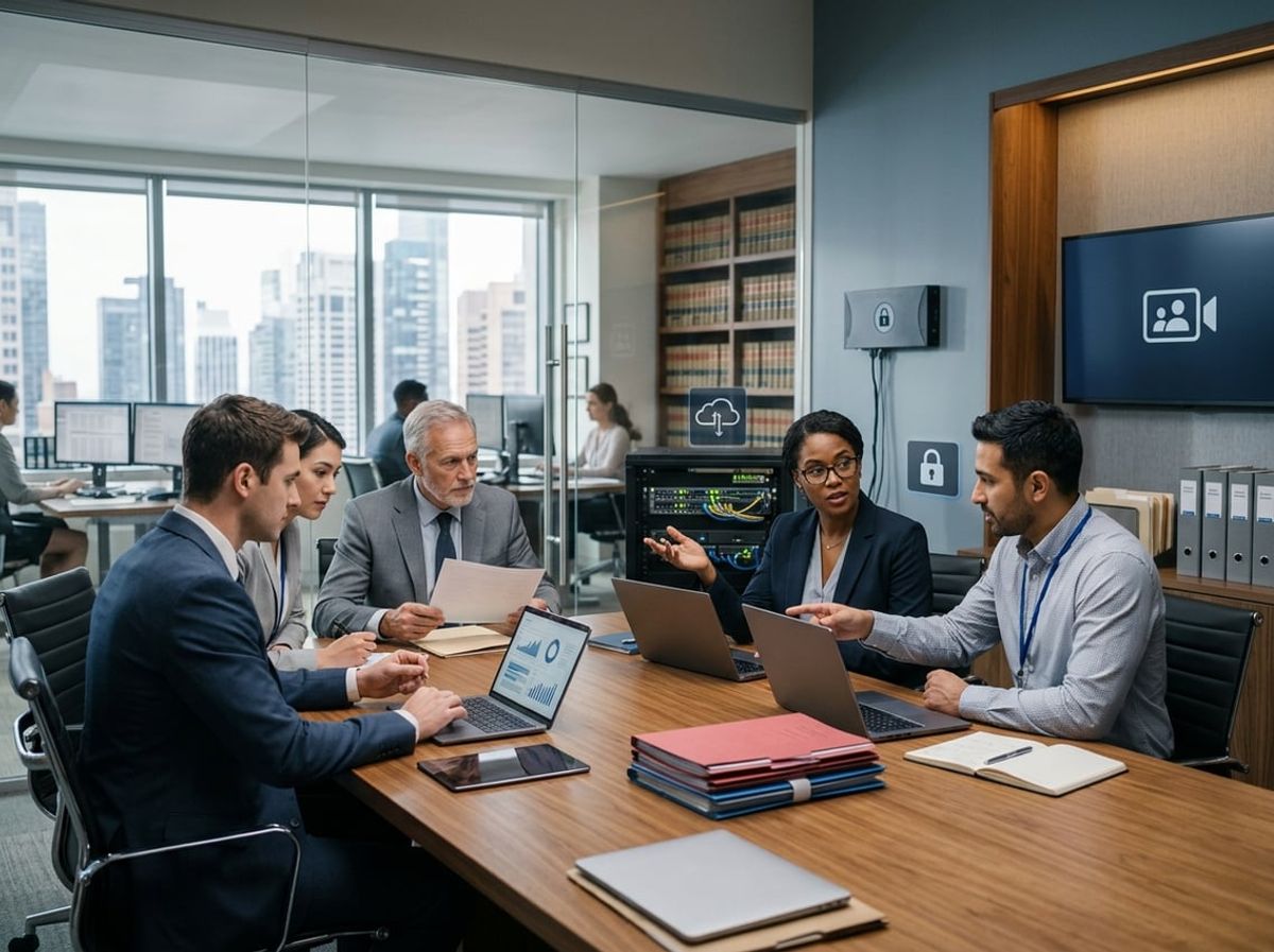 IT specialist points out device and user counts to law firm staff at a desk