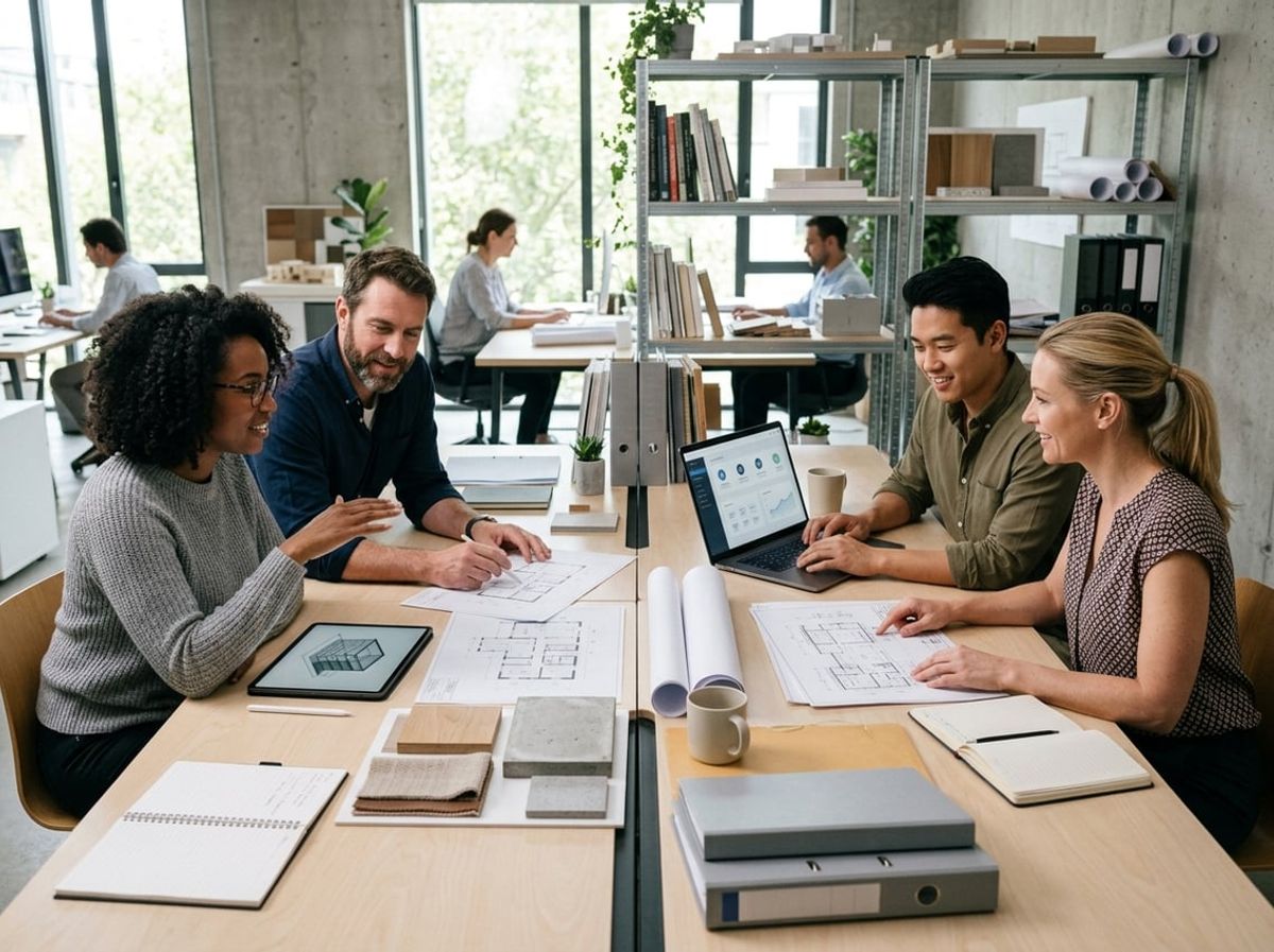 Architects spread drawings and digital files across a table while evaluating storage platform options