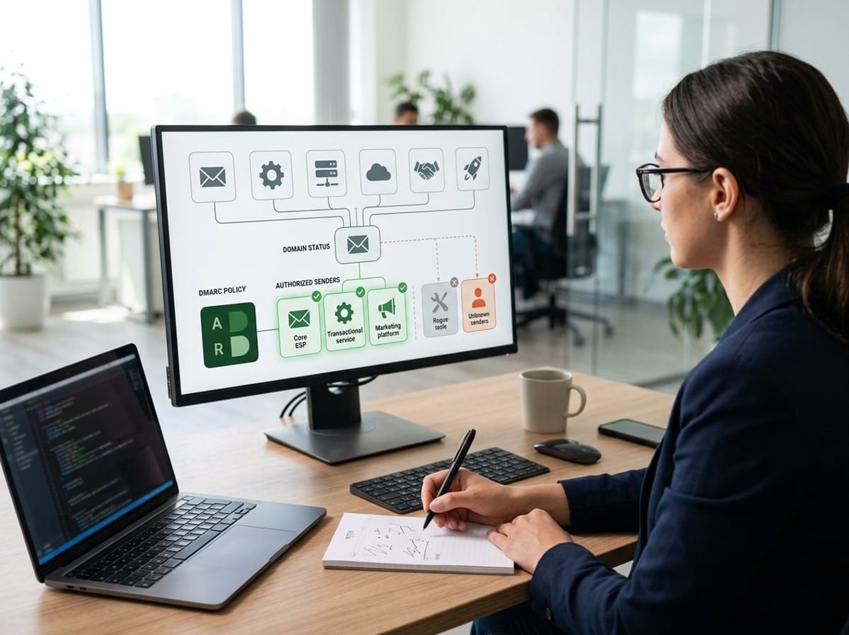 IT professional checking which sending platforms are authorized in email security settings