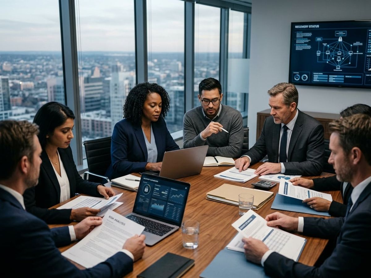 Firm leaders meet with insurance and finance advisors to review recovery cost coverage