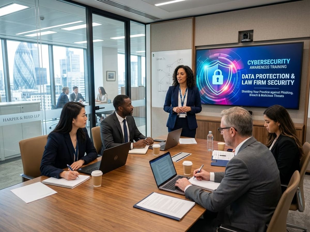 Firm leadership meeting with a vendor to discuss law firm security awareness training options