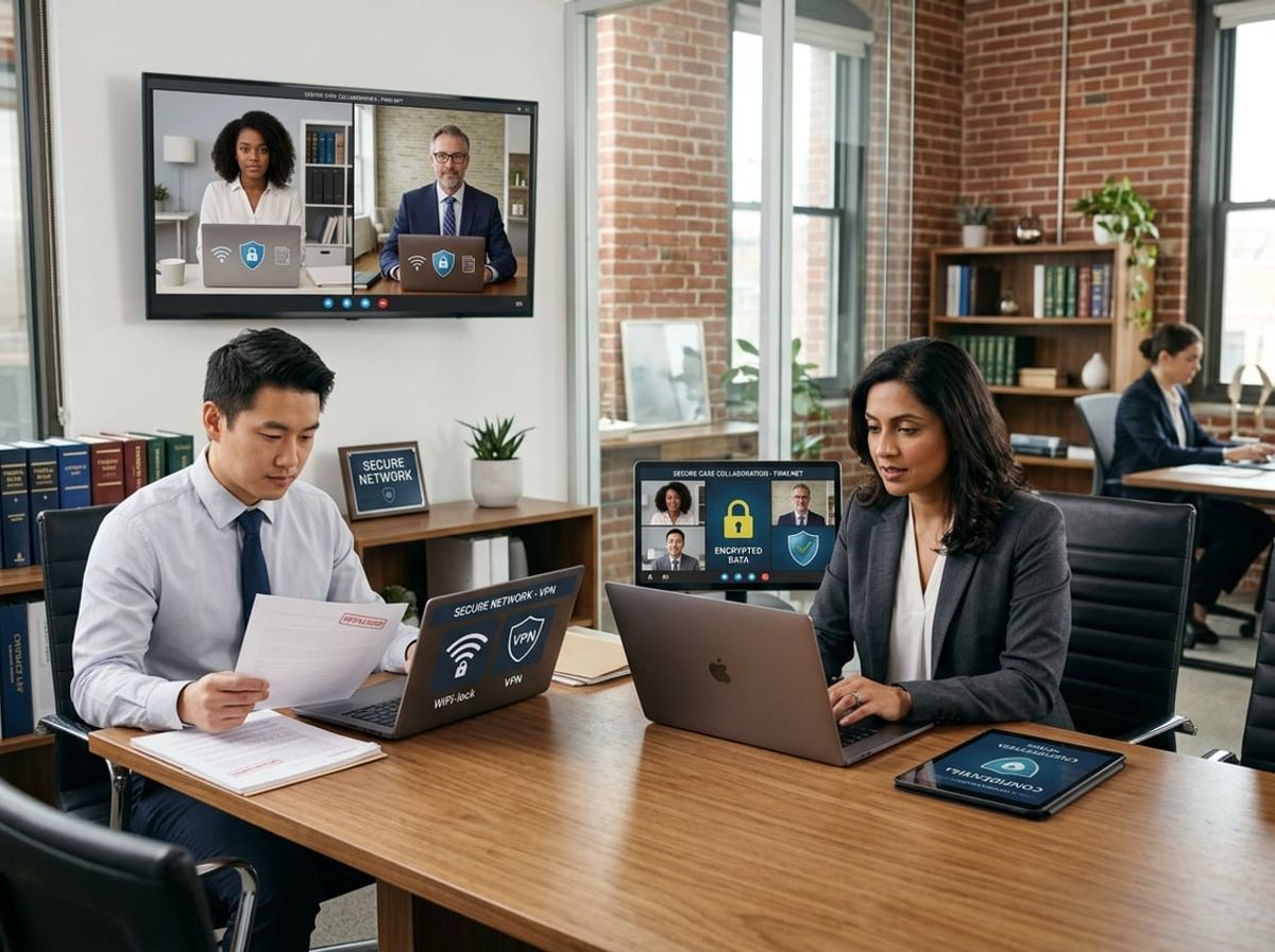 Attorney using biometric authentication to verify identity before accessing case files remotely