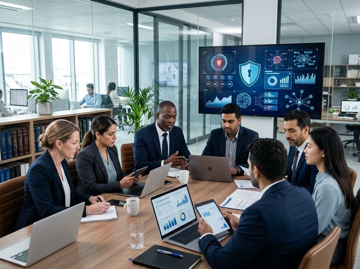 Attorney and IT consultant pointing at a laptop showing policy exclusions and coverage gaps