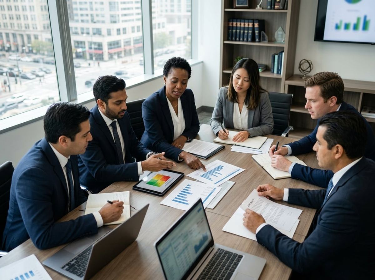 Colleagues reviewing a vendor due diligence questionnaire before signing a service contract