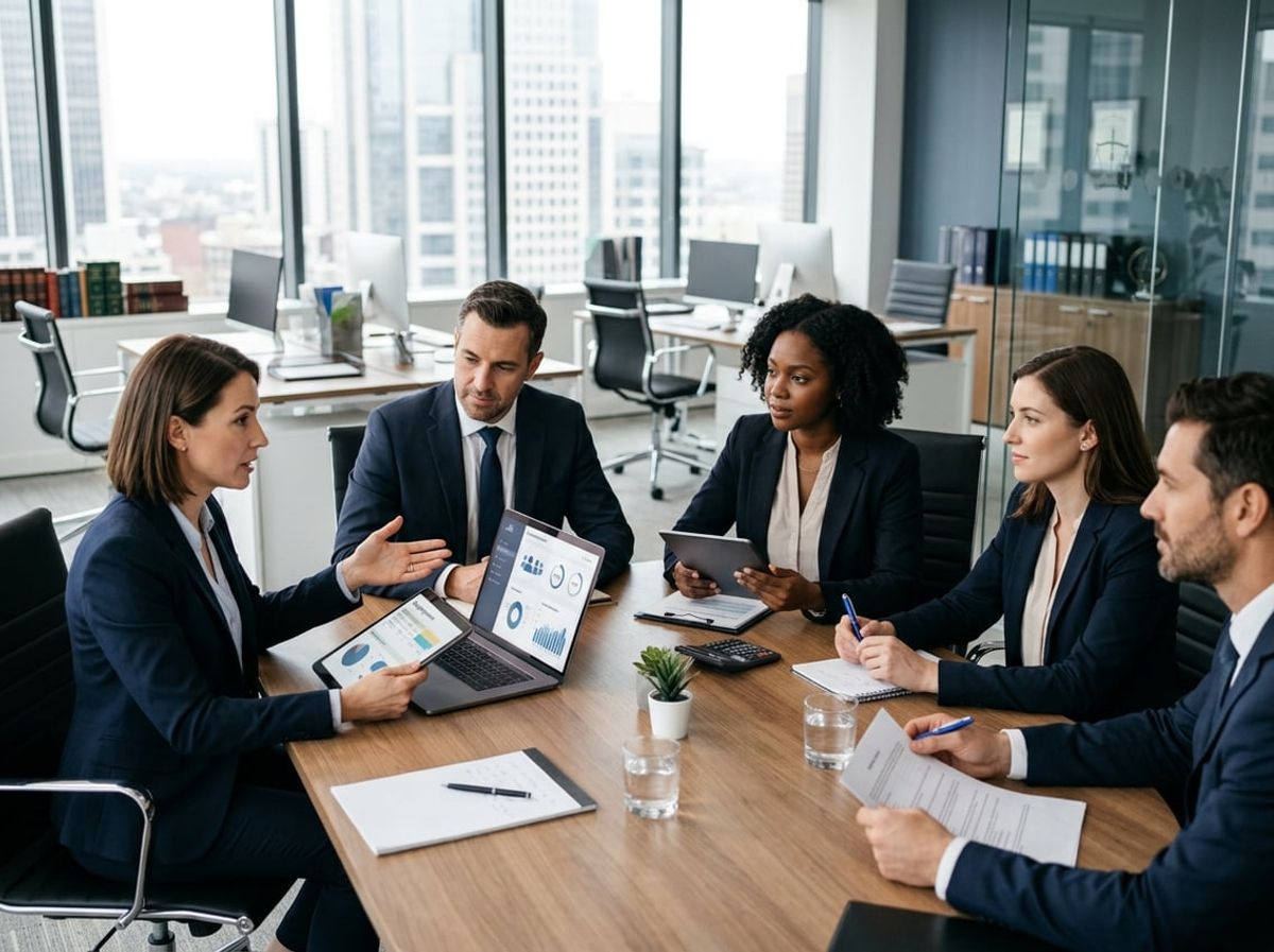 Consultant reviews per-user pricing tiers with attorneys around a conference table