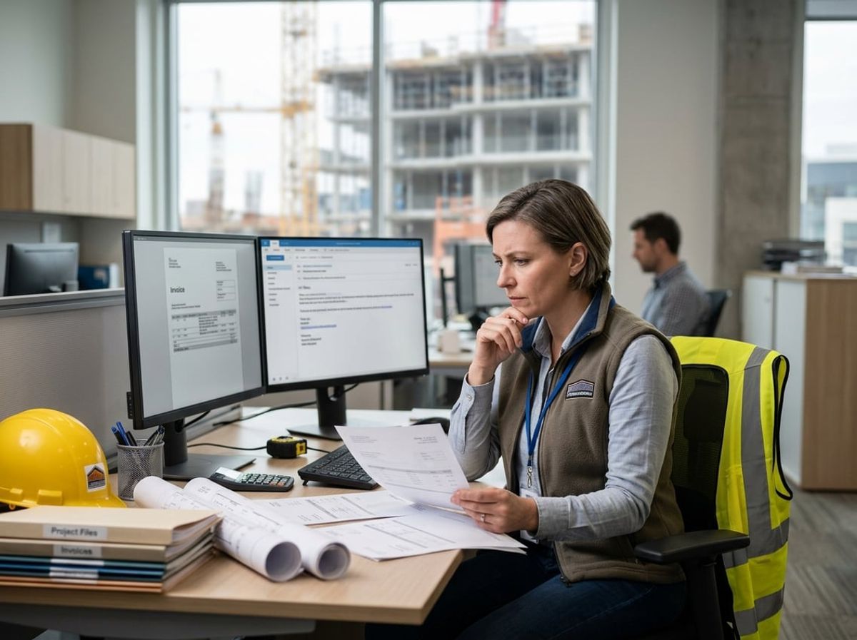 Employee inspecting an email thread and attached invoice for signs of tampering