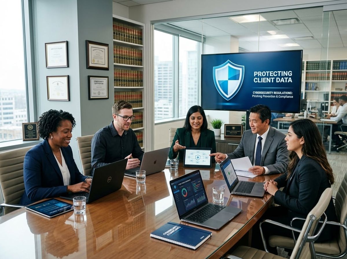 IT professionals and attorneys discuss email security risks near confidential client files