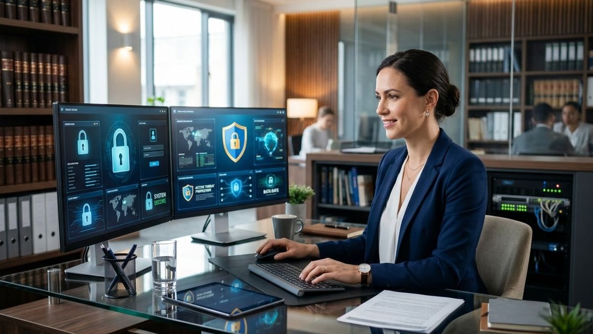 Law firm partners reviewing law firm website security controls in a NYC office
