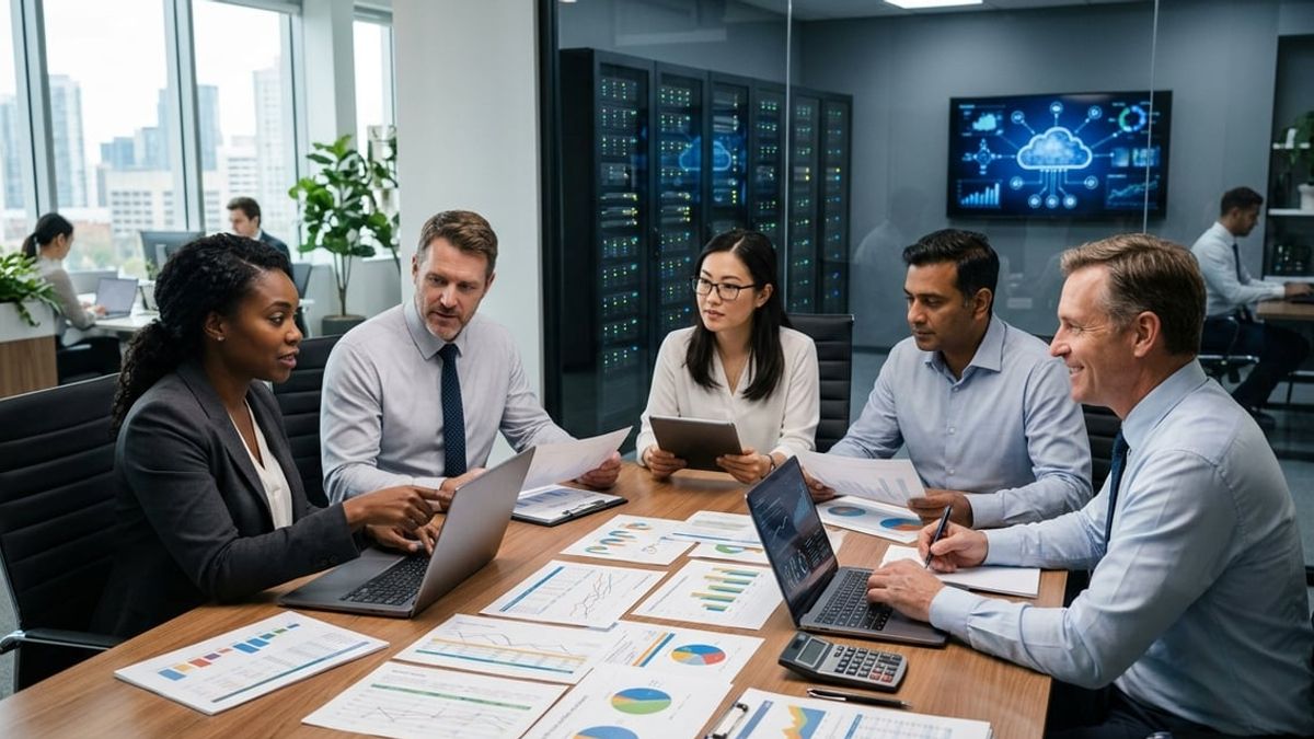 Architect and IT technician reviewing a Revit workstation setup, discussing managed IT cost for the firm